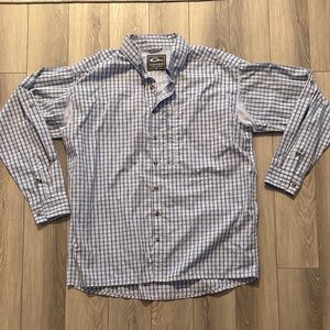 Drake Men's Light Blue and White Checked Button-Down Shirt